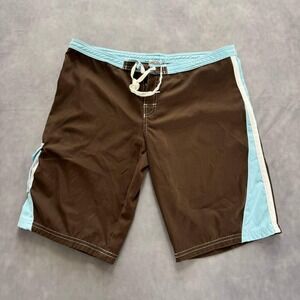 Billabong Mens Board Shorts Brown Blue Star Logo Swim Trunks Size 7 J102KB52